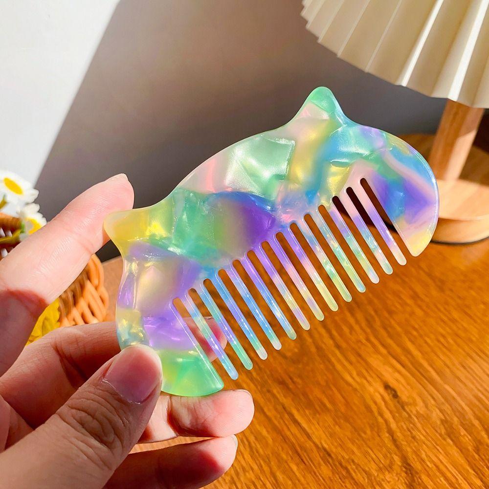 Cat Ear Shaped Acetate Comb Wide Toothed Colorful Makeup Comb Hair Accessories Hair Styling Tool Hairdressing Comb Student