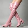 Bottes rétro classiques pour femmes, bottes Sexy à fermeture éclair sur le genou, cuissardes à talon bloc carré, bottes élégantes à paillettes pour soirée dansante