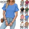 Women's Fashion Casual Solid Color Print Short Sleeve O Neck Blouses & Shirts