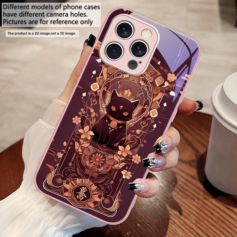 

Фэнтези Счастливый Кот Синий для iPhone 17 Air 16 E 15 14 13 Plus 12 mini 11 17 Pro Max XR Xs Max 16E X 7 8 Чехол для телефона из закаленного стекла iPhone 13 mini