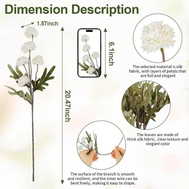 12pcs Pompon Mum Artificial Flower Faux Silk Mini Chrysanth with Stems for DIY Bouquet Centerpieces Office Wedding Decoration