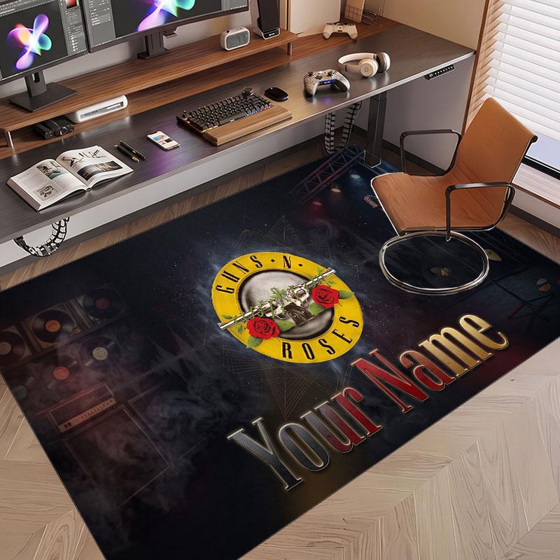 Custom Rug Guns N’ Roses Pattern Print Name Text Soft Non‑Slip Floor Carpet for Home Indoor Decoration