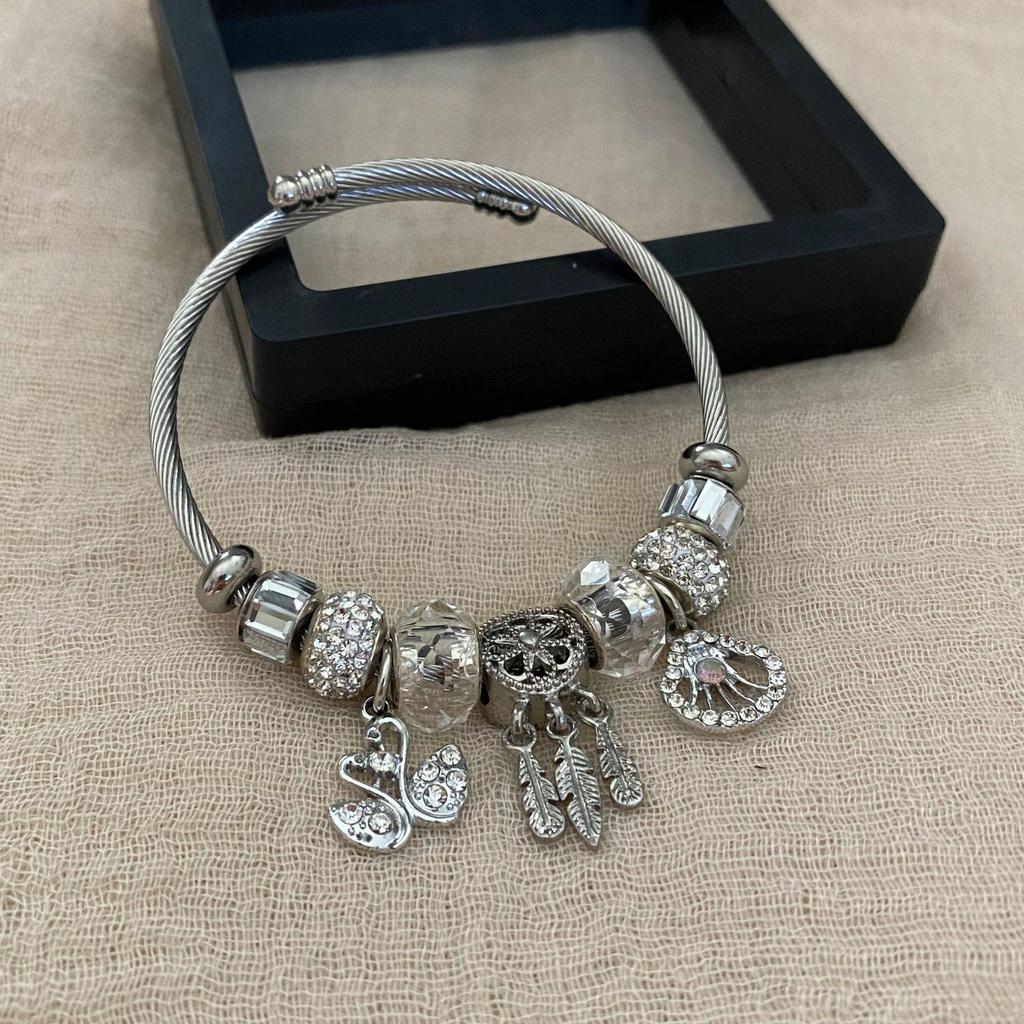 Panjia Dora Women's Stainless Steel Beaded Bracelet - European American Versatile Luxury Jewelry