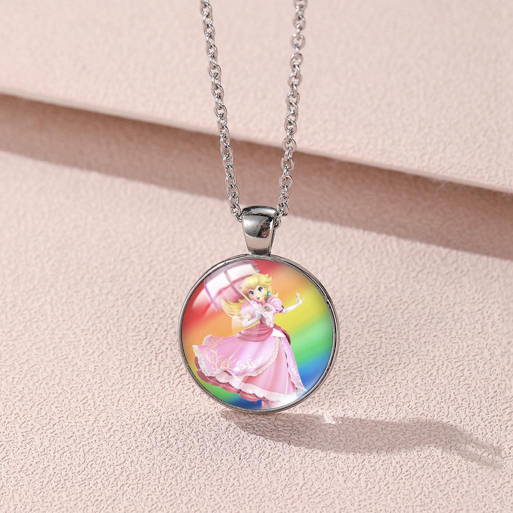 Adorable Cartoon Mario Necklace With Charming Princess Peach Pendant For Stylish Sweater Accessory