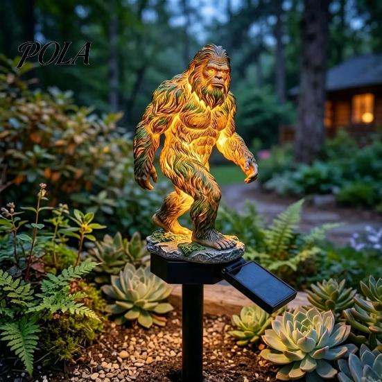 Solar Garden Statue Dragon Light, Outdoor Sasquatch Lamp, Fantasy Light Creature Sculpture, Pathway for Yard Lawn Decor Medieval Gothic Sculpture