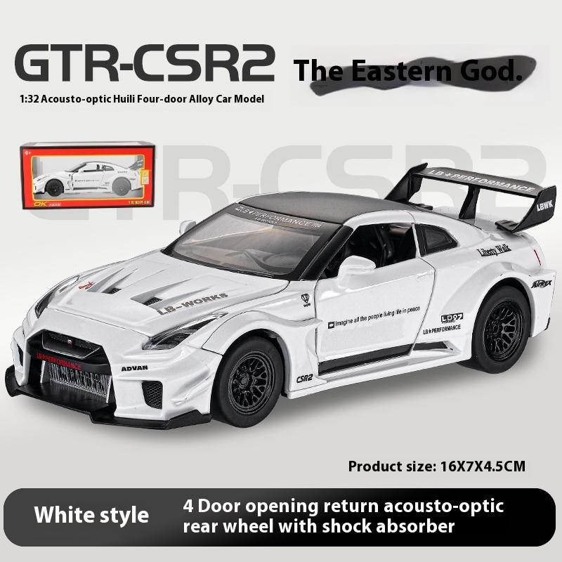 1/32 Scale Skyline Nissan GTR CSR2 Alloy Sports Car Model Die-cast Metal Toy Racing Model Simulation Sound and Light Children's Gift