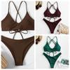 New Solid Color Suspender Split Swimsuit Sexy Pure Bikini Beach Hot Spring Swimsuit