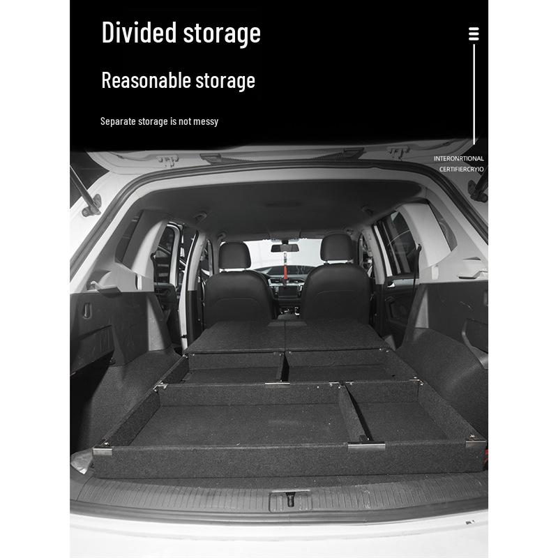Volkswagen Tiguan L Trunk Conversion: Rear Storage Organizer & Camping Travel Bed Board.