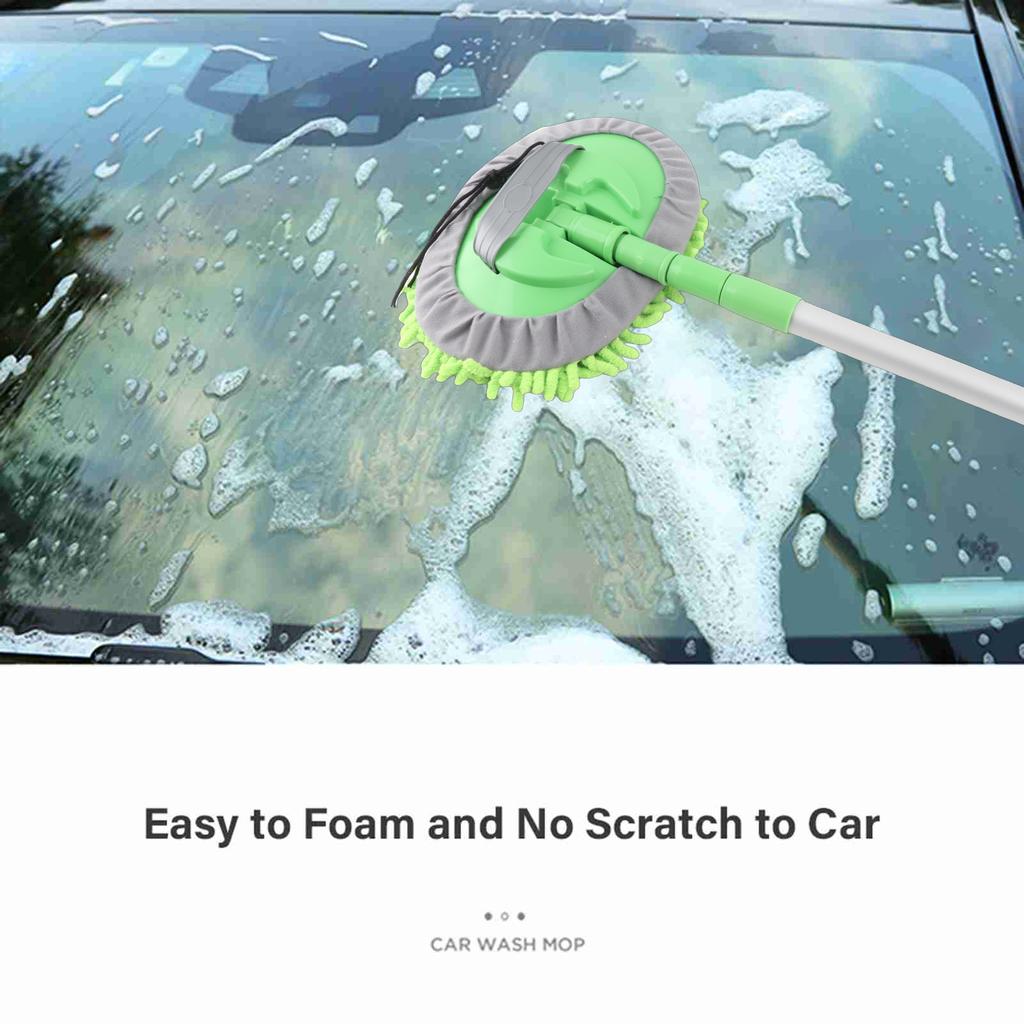 Car Cleaning Mop Reusable Car Washing Brush Mop Kit with Adjustable Handle and Replacement Chenille Head for Trucks SUV