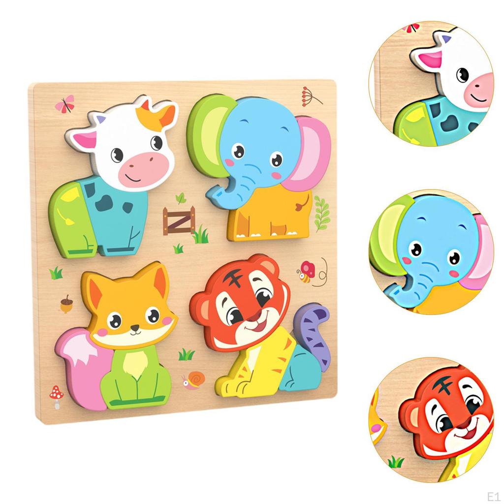 Baby Puzzles Bright Vibrant Color Shapes Developmental Game Wooden Jigsaw 3D Puzzle Toy for