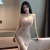 Built-in Padding Mini Dress: Pure Desire Style, Sexy Low-Cut, Spaghetti Strap, Ruched, Flaw-Covering, Slimming Bodycon Short Skirt