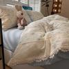 French-Inspired Floral Cotton Puff Lace Trim Bedding Set, 4-Piece Sheet and 3-Piece Duvet Cover