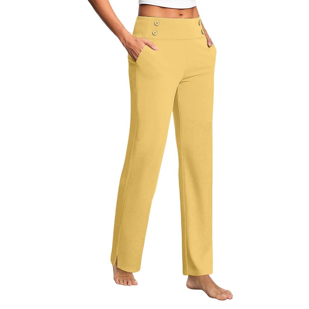 Women's Fashionable Solid Color Pocket Pants High Waist Sports Yoga Casual  Pants