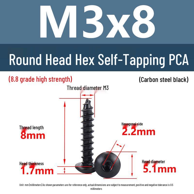 Yigu Černé šrouby s vnitřním šestihranem s vysokou pevností, třída 8.8, M2-M6, kulatá/talířová hlava