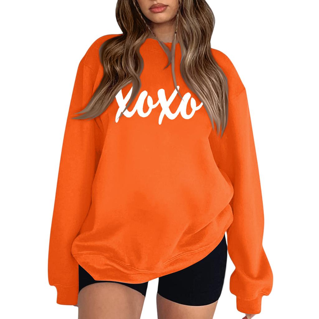 Women's Fashion Round Neck Long Sleeve Solid Color Letter Top Sweatshirt
