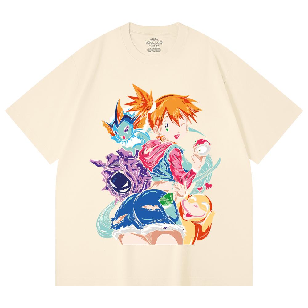

230 Gsm 100% Cotton Pokemon V17 Misty Print Unisex Heavy Cotton T Shirt XS абрикосовый