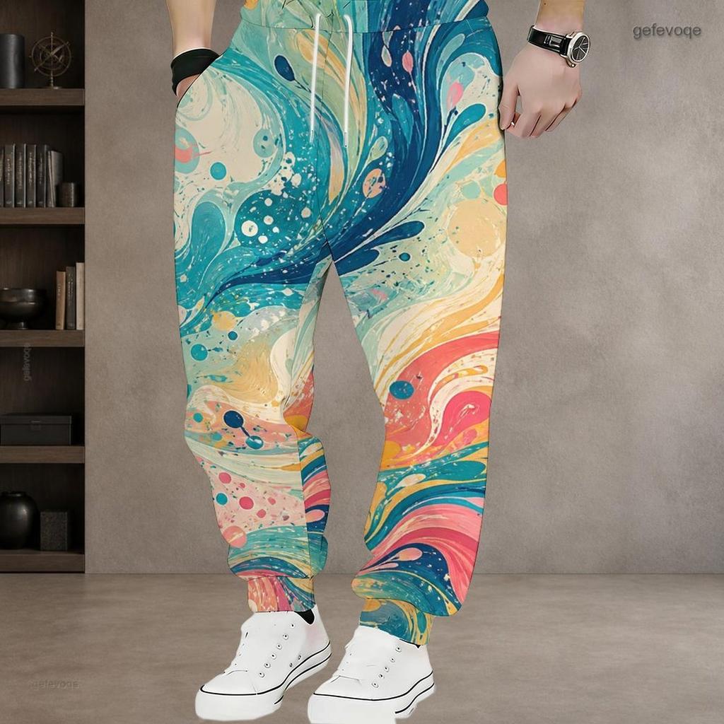 Men S Plus Size Drawstring Printed Jogger Pants Black Pink Gradient Side Pockets Cuffed Ankle