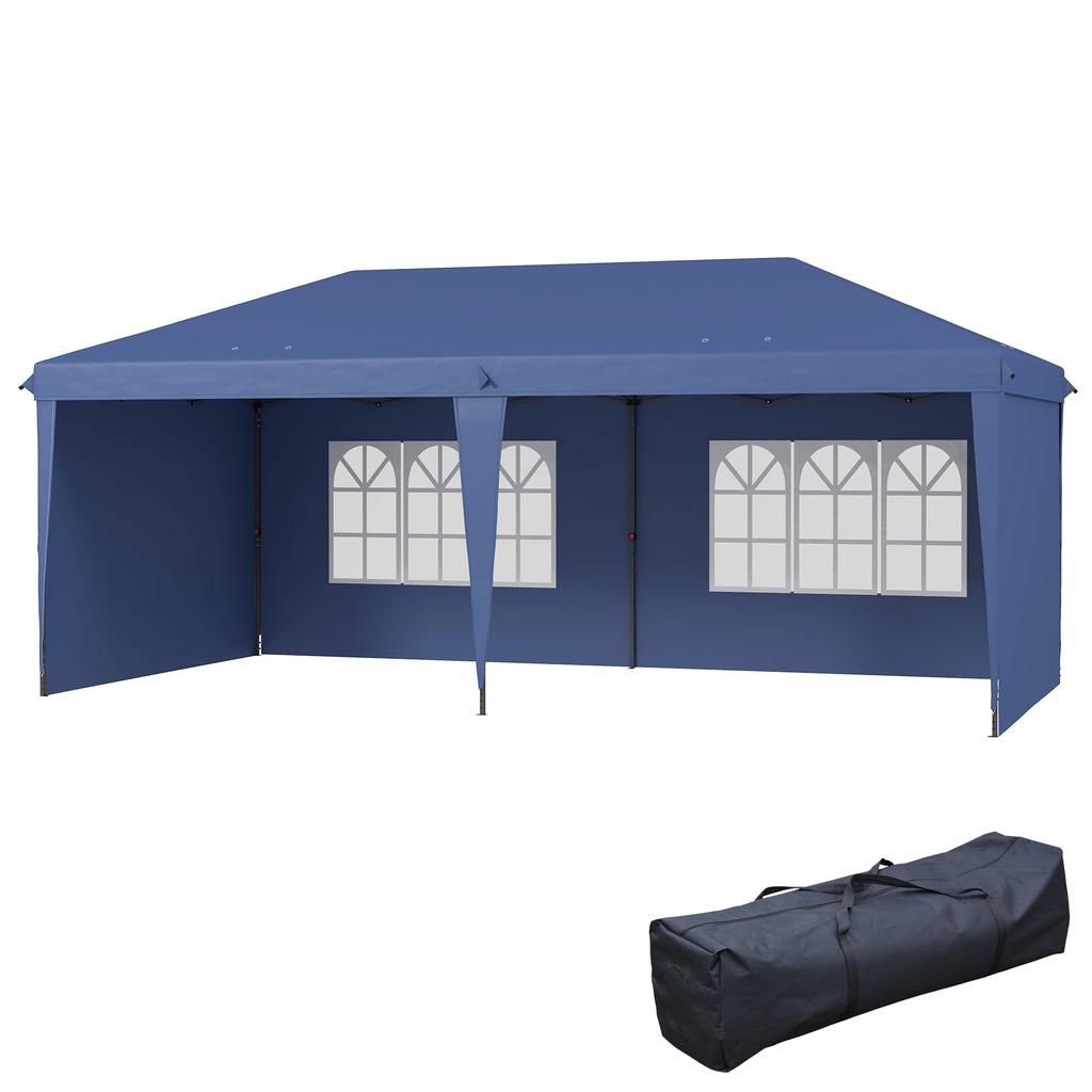Folding Canopy 6x3 M Pop Up With 4 Removable Side Panels Garden Gazebo With 2 Windows And Carry Bag Blue