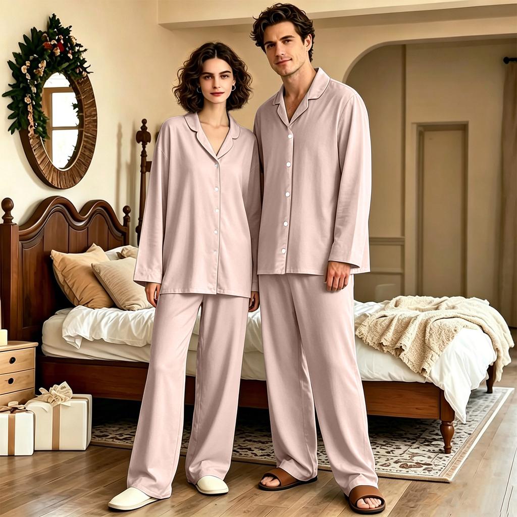 Women's Long Sleeve Loose Fit Pajama Set with Long Pants for Sleep and Home Lounging