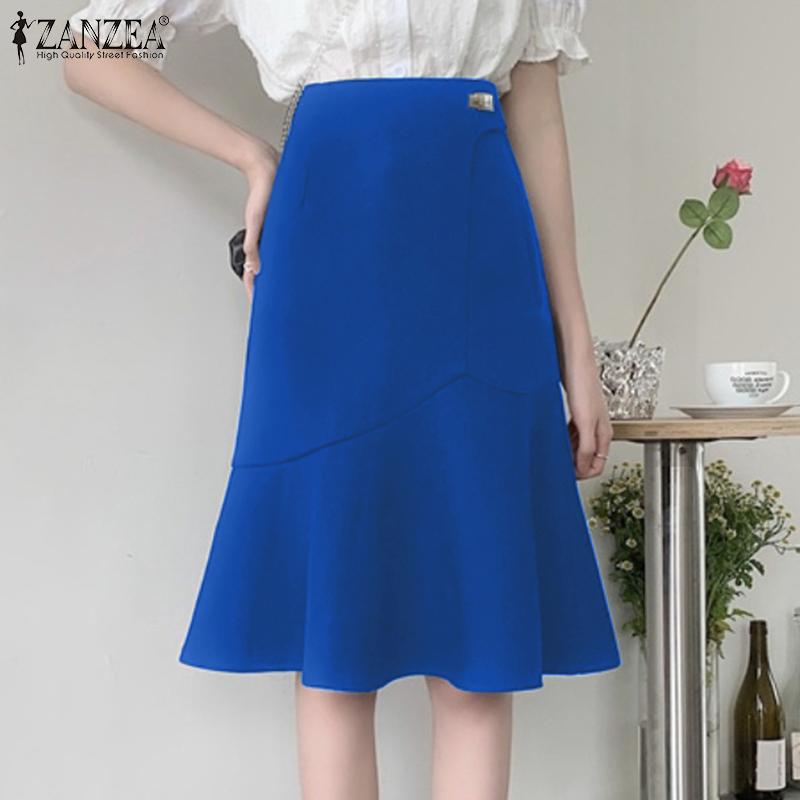 

ZANZEA женская юбка с высокой талией и разрезом на бедре на молнии с металлическими пуговицами в виде рыбьего хвоста, юбка длиной до половины тела