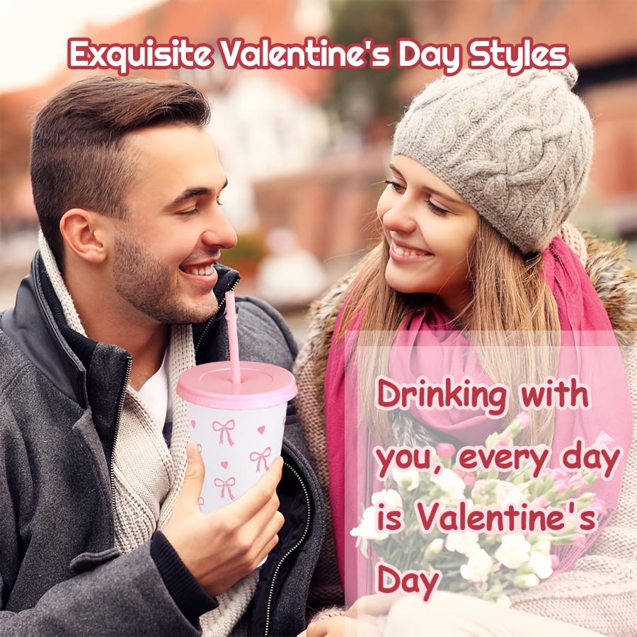 2/20pcs 24oz Reusable Party Cups with Straw & Lid Cute Bow Plastic Tumblers for Cold Drinks Home Office Outdoor Use Summer Gift