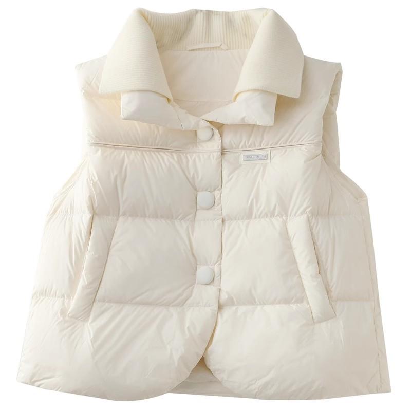 Premium white duck down down vest women's 2025 winter new knitted lapel casual warm vest