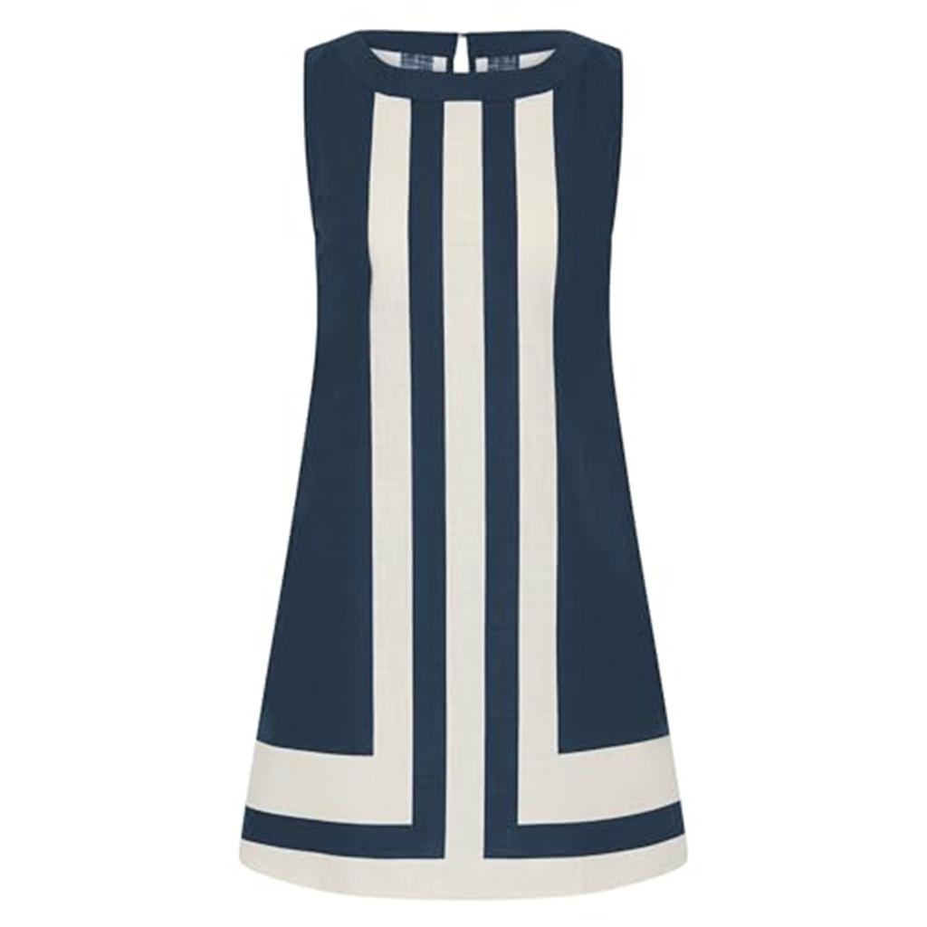 Women's Fashion Sleeveless Colorblocked Round Neck Dresses