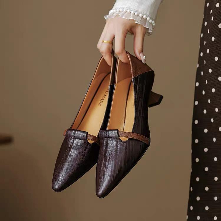 

Foreign trade pointed single shoes women s thin heels 2025 spring and summer new fashion shoes large size temperament thin high heels work shoes 40 коричневый