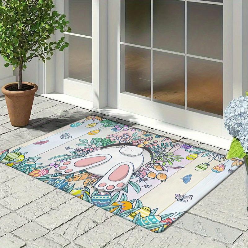 1pc Easter Bunny & Egg Door Mat - Soft Polyester, Non-Slip, Absorbent Floor Mat with Vibrant Spring Design, Machine Washable for