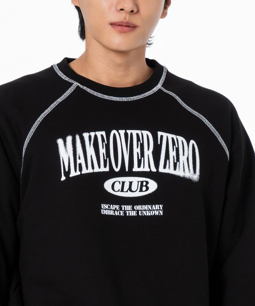 MOZMOZ [Set] Blurring Stitch Raglan Oversized Sweatshirt + Stitch Wide Training Pants Black