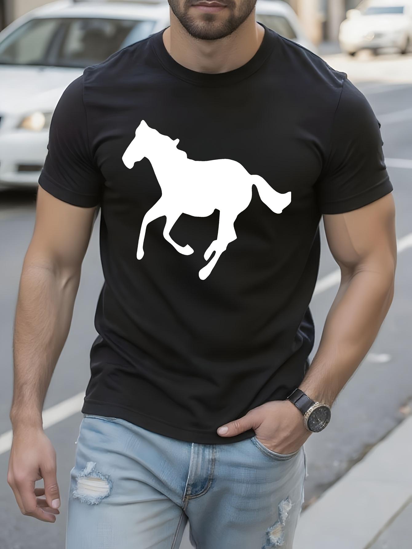 Heavyweight Crew Neck Tshirt Minimalist White Horse Graph... XXXXL