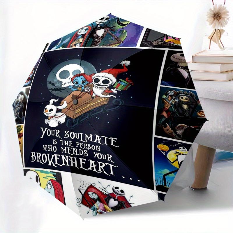 

Christmas Jack Durable Cartoon Folding Cartoon Umbrella, Portable 3-Fold Compact Umbrella for Men and Women, Suitable for Travel or Daily Us