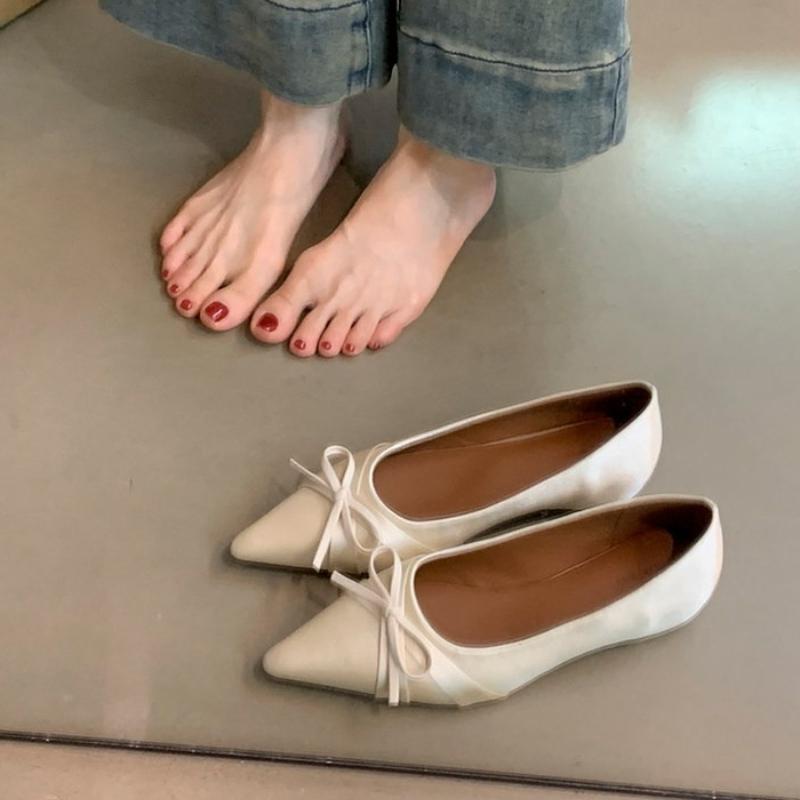 2026 Spring Pointed Toe Women Commute Flats Concise Shallow Slip On Ladies Shoes Soft Sole Butterfly-knot Eelgant Dress Shoes
