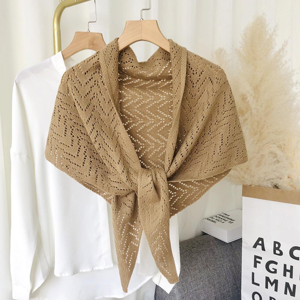Sweet Triangle Shape Striped Cutout Cape Terylene Korean Style Stripe Knitted Shawl Youthful Warp Knitting Shoulder Scarf Female