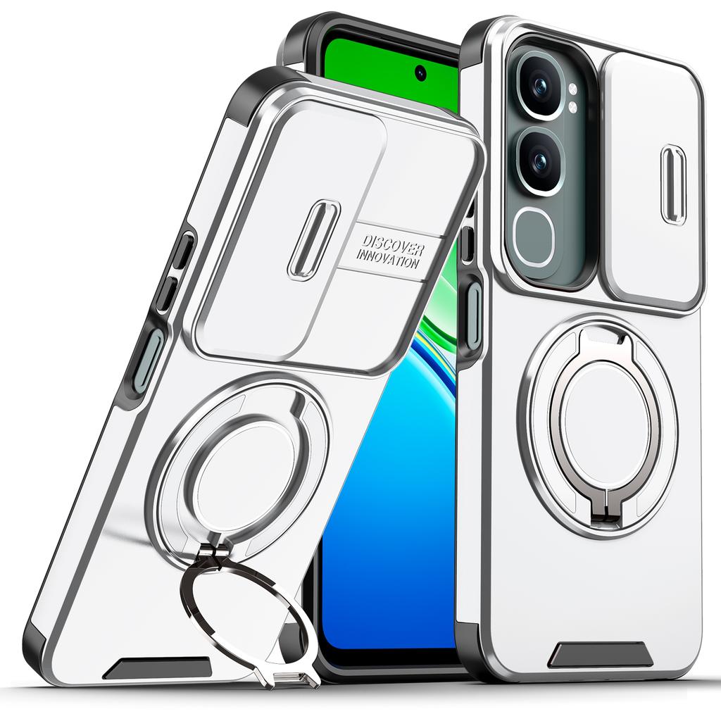 Magnetic Metal Ring Stand Armor Case For VIVO Y31 5G Y21d Slide Push Window Lens Protection TPU Frame Hard Plastic Phone Cover