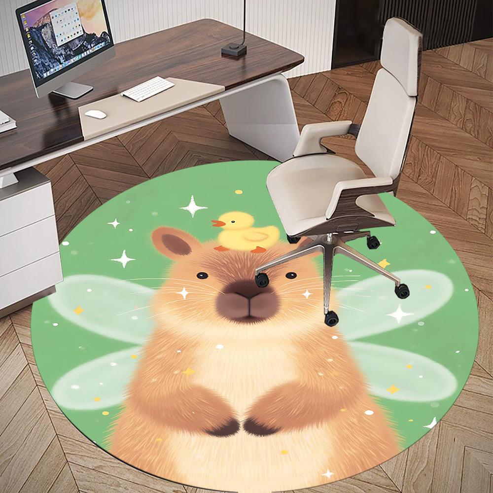 1pc Fairy Quokka Round Chair mat office Area Rug - Non-Slip, Floor Mat for Office, Bedroom, and Indoor Decor p127156
