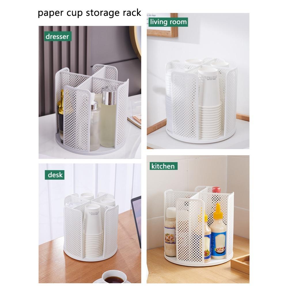 360 Rotating Paper Cup Dispenser 4 Compartment Rotating Cup Holder Desktop Cup Rack For Office