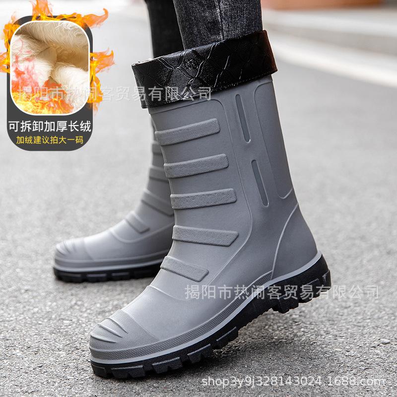 Jundeng medium tube British men's rain boots outdoor trend foot cover men's waterproof boots cowboy medium tube boots travel replacement rubber shoes