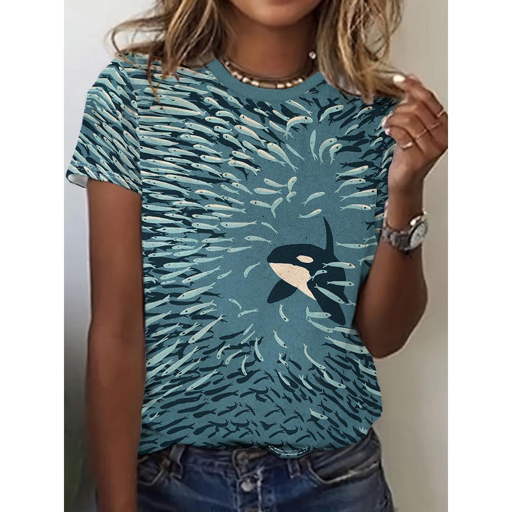 Summer Colorful Fish 3D Print T-Shirts Women's Short Sleeve O-Neck T Shirt Fashion Casual Tees Harajuku Y2k Tops Female Clothing