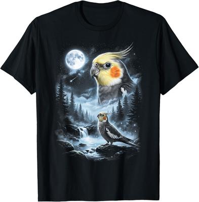 Wellensittich heult den Mond an 90er Jahre Retro Papagei T-Shirt