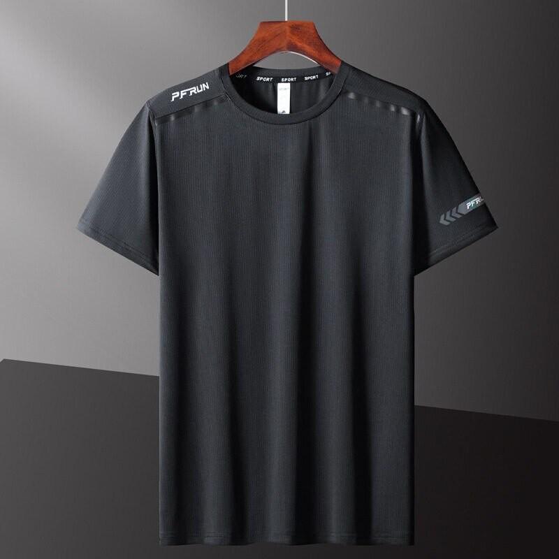 (50-90КГ) Мужская спортивная футболка с коротким рукавом для лета Ice Sense Cooling Quick Dry Fitness Running Leisure S чёрный