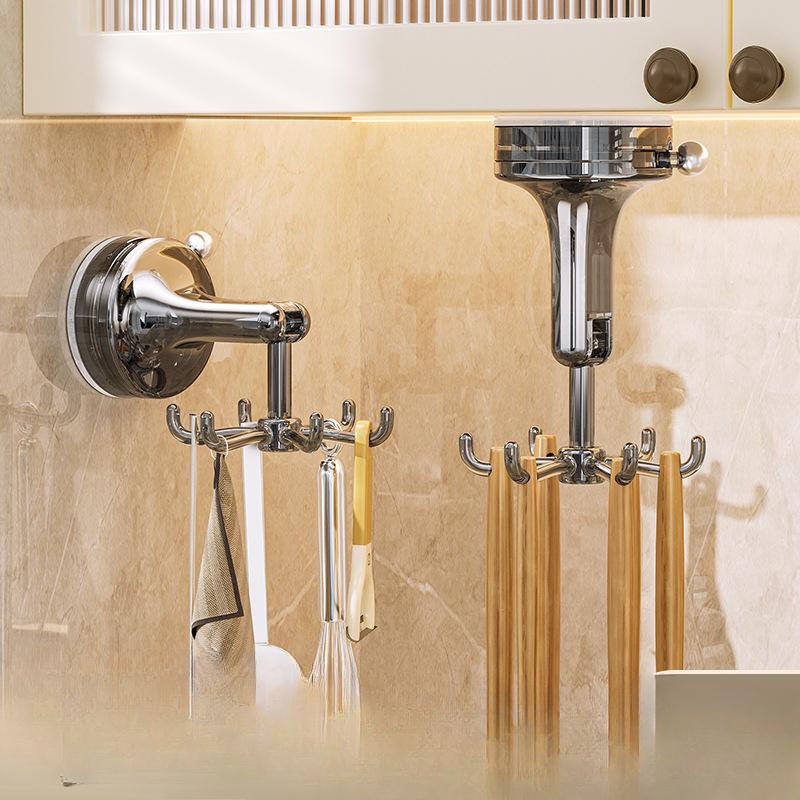 Hak kuchenny z przyssawką, obrotowy hak samoprzylepny, sześciopazurowy, wielofunkcyjny, bezuderzeniowy, łyżka elektryczna, stojak na łopaty, stojak do przechowywania