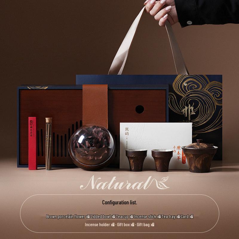 Shanghai White Magnolia Ceramic Incense Burner & Tea Set - Cultural Heritage Gift Box