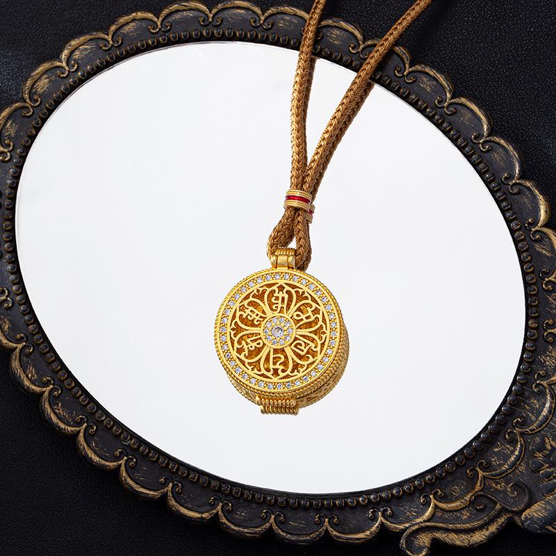 Versatile Yellow God of Wealth Pendant with Diamond-Inlaid Compass on a Vietnamese Sand Gold Necklace - Women's Jewelry That Doesn’t Fade