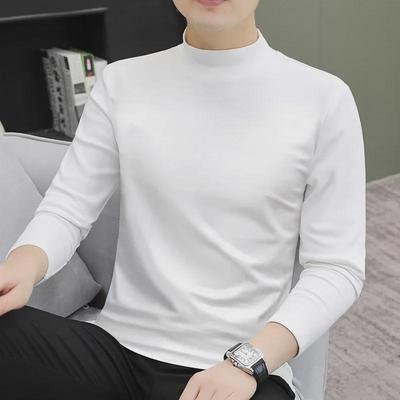 Men's Slim Fit White Cotton Long-Sleeve Turtleneck T-Shirt for Autumn/Winter