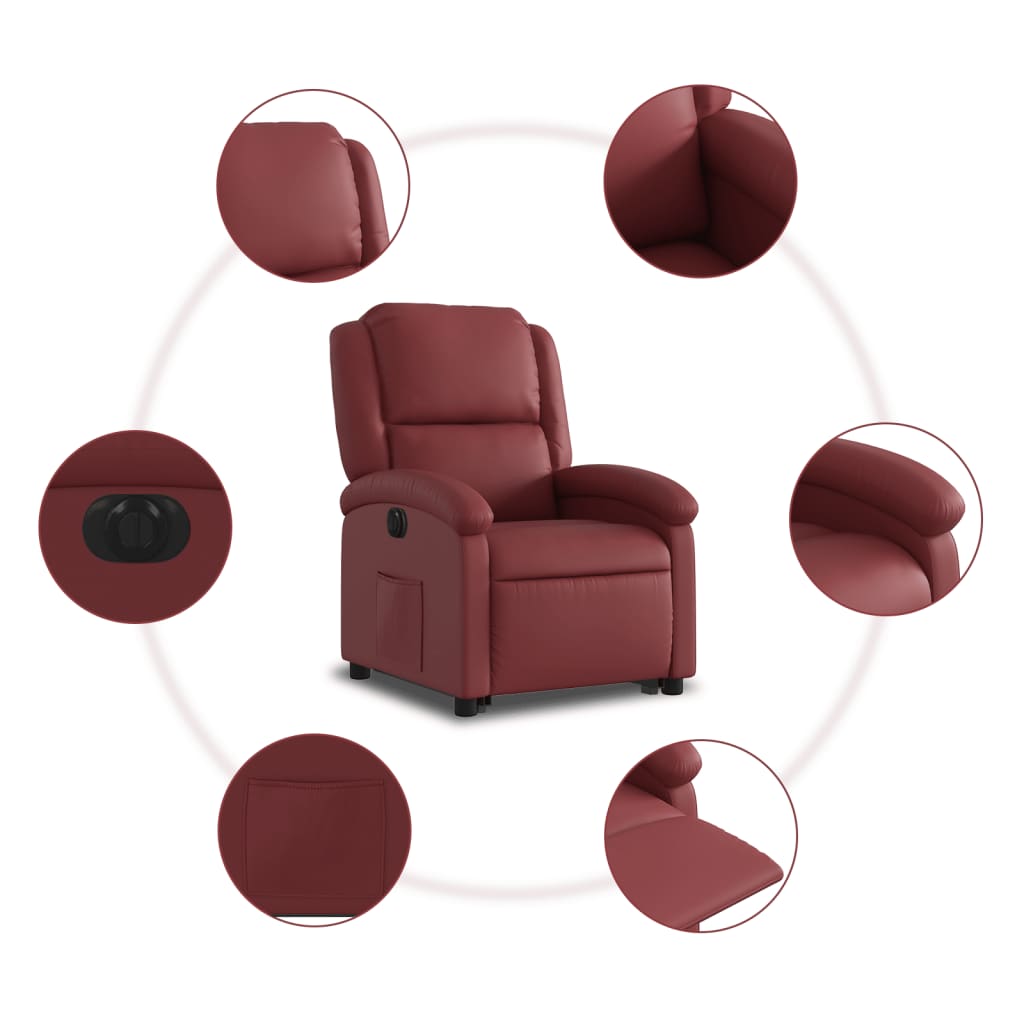 Vidaxl Reclining Chair with Electric Tilting Function, Burgundy, Eco-leather