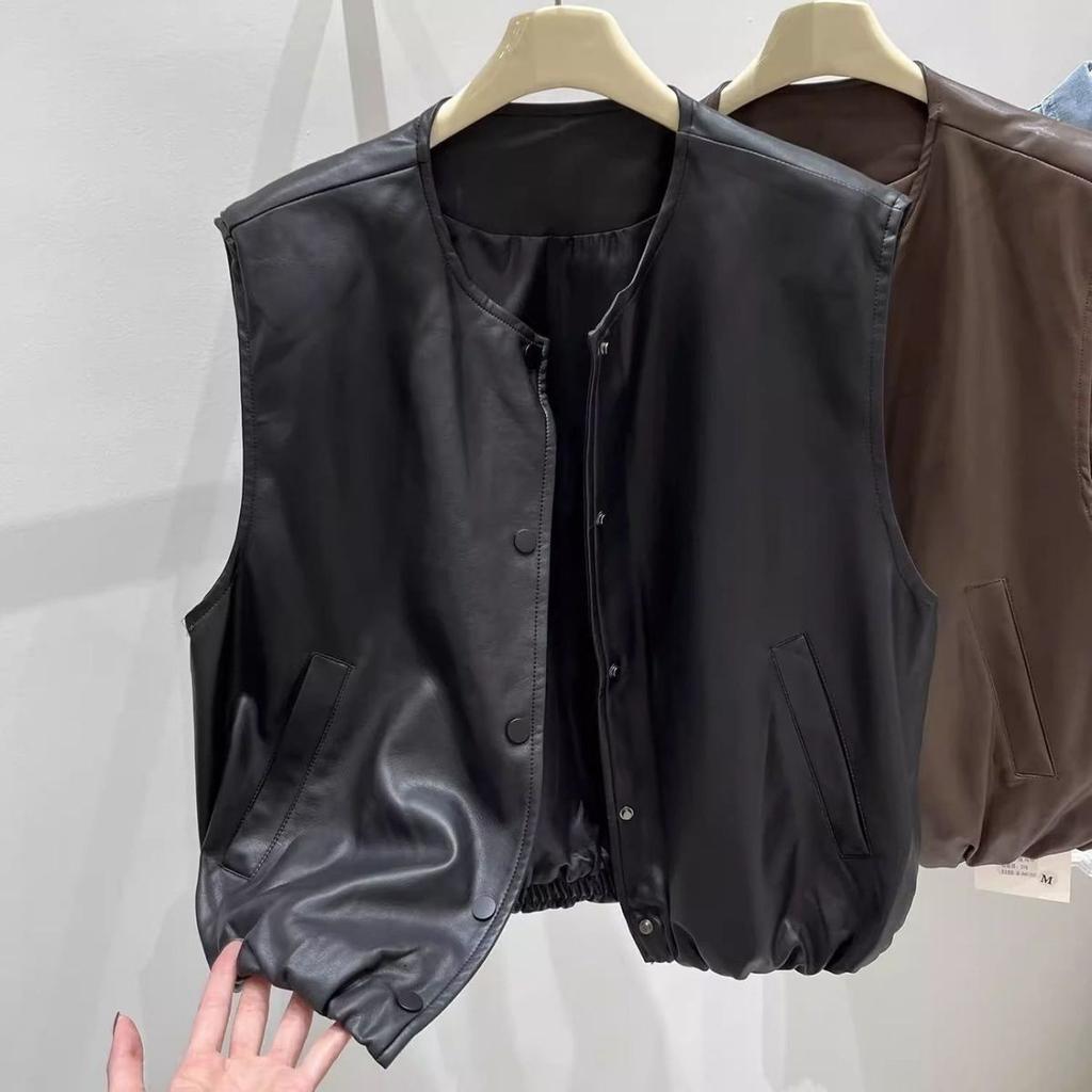 Damen Herbst Winter Stil Ärmellose Oberbekleidung Layering Modischer Rundhalsausschnitt