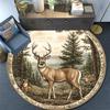 Deer Forest Round Area Rug,Carpet Rug for Living Room Bedroom Sofa Playroom Decor,Non-slip Floor Mat