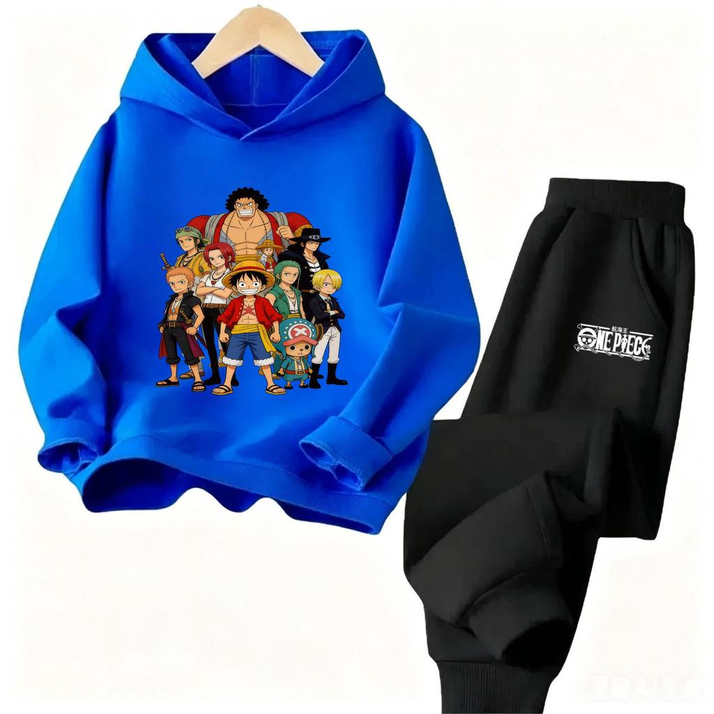 ONE PIECE Cartoon Printed Children's Clothing Set Boys and Girls Long Sleeve Hoodie Tights Sweatpants Sports Two Pieces
