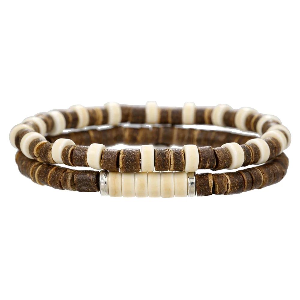 Best-selling Multi-layer Buddha Wood Bead Bracelets Sets Men's Retro Style Multi-layer Elastic Thread Adjustable Wooden Bracelet